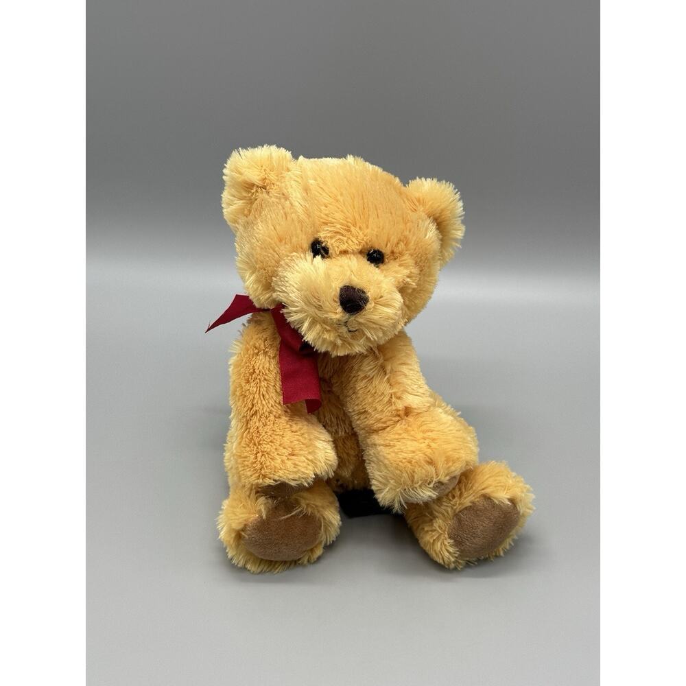 Russ Berrie Giles Teddy Bear‎ Plush 10” Stuffed Animal W/ Red Ribbon Bow